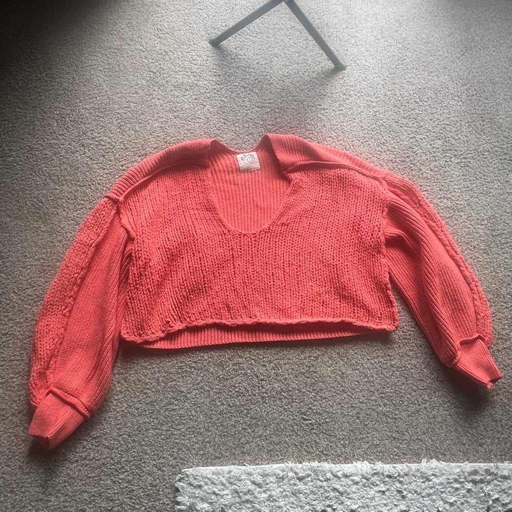 Free People Coral Knit Cropped Sweater